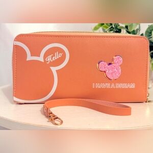 **SOLD** Mickey Mouse Hello Orange Wallet with Wrist Strap